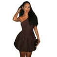 thumbnail image 1 of Women's Diagonal Collar One-Shoulder Sleeveless Ruffled A-Line Mini Dress, Irregular, Pleated, Solid Color, 1 of 21