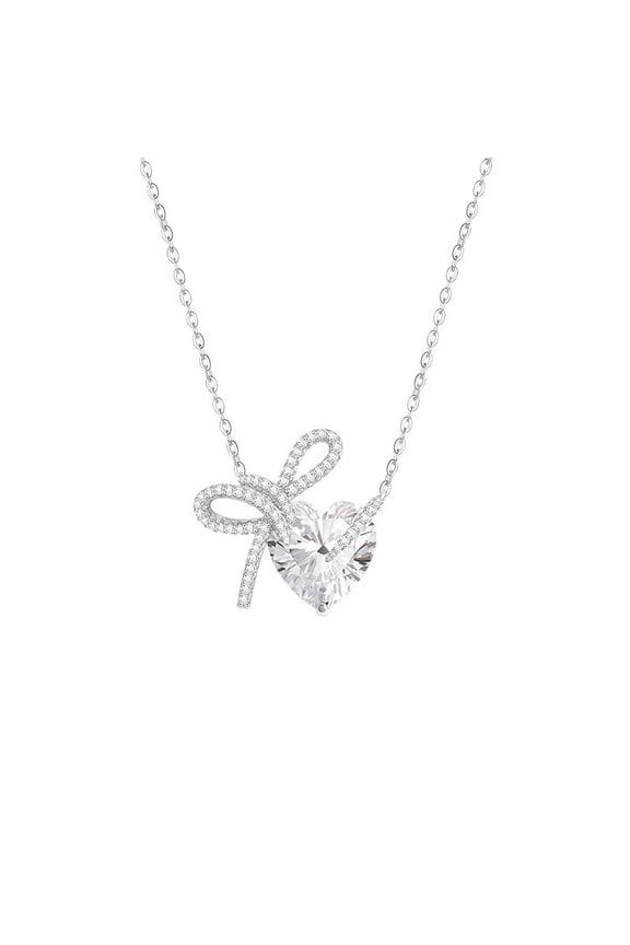 Women's Diamond Bow Heart Necklace High-end Clavicle Chain Simple And Versatile Jewelry