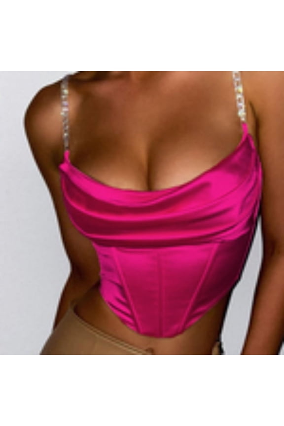 New Women's Diamond Chain Crop Top Aesthetic Solid Color Tank Top