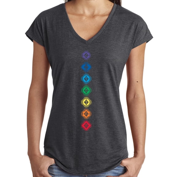 Women's "Diamond Chakras" V-neck Yoga Top - Dark Heather Gray, Large