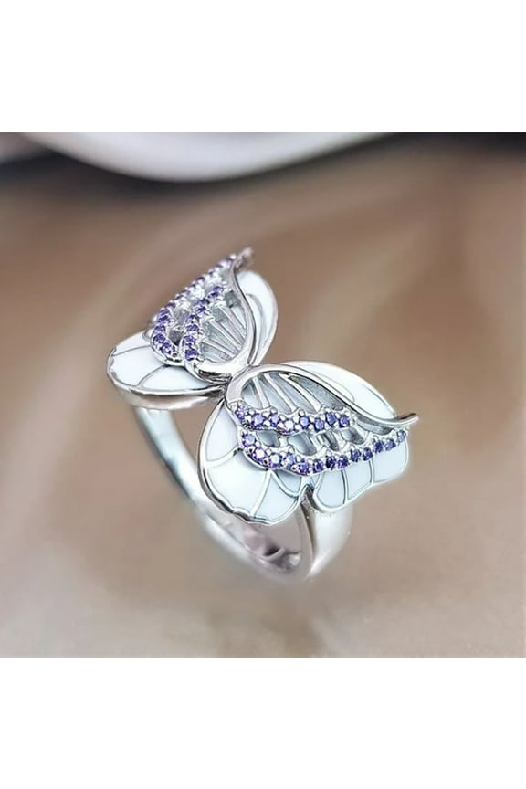 Women's Diamond Enamel Color Butterfly Copper Zircon Ring