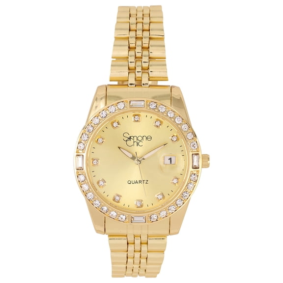 Women's Diamond & Gem Pave Fashion Rolly Timepiece - Colorful Dial w/Date and w/Matching Baguette Bling on Watch Trim - Look Like Da Bomb, When You Dance, Aye! - ST10415 Gold Gold