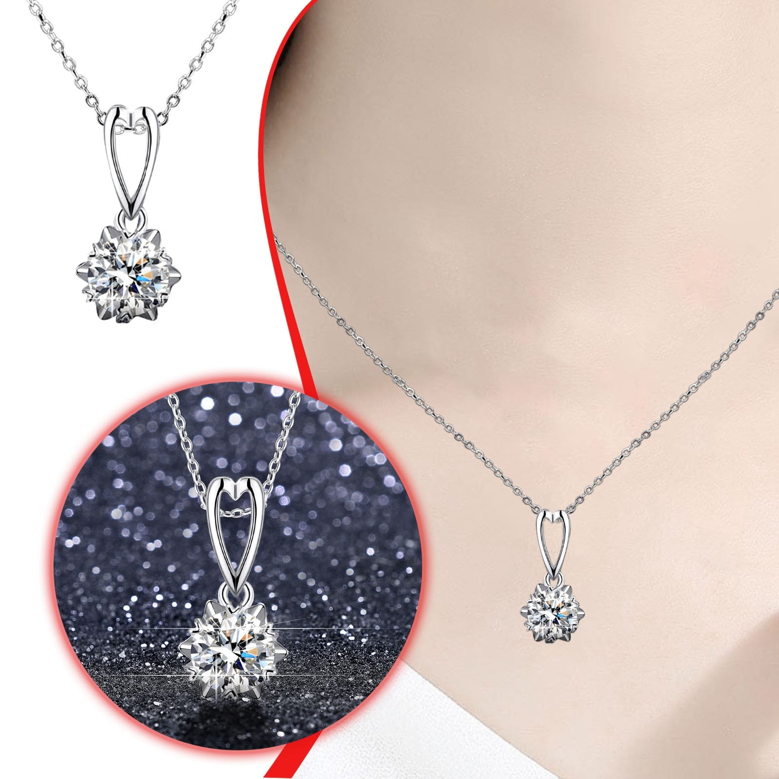 Women's Diamond Necklace Valentine's Day Heart Shaped Water Drop