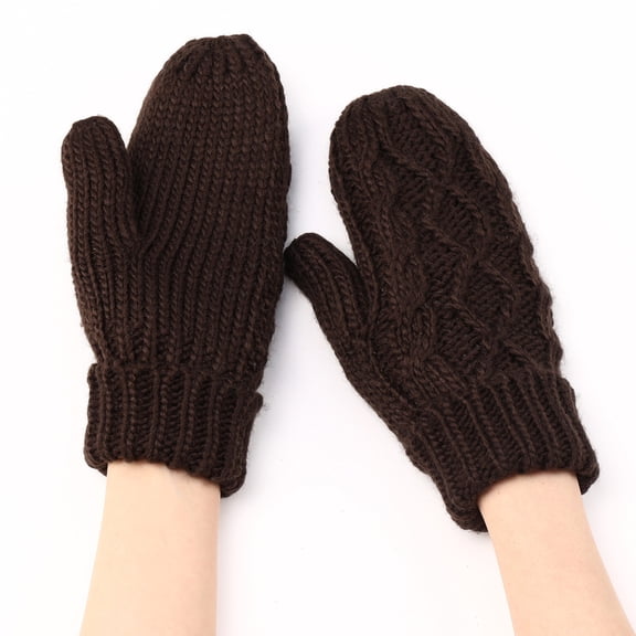Women's Diamond Pattern Knit Mittens, Plush Lined Thermal Winter Gloves, Embossed Cable Knit Mittens, Thickened Cold Weather Gloves, All-Weather Protection Mittens Coffee