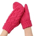 thumbnail image 1 of Women's Diamond Pattern Knit Mittens, Plush Lined Thermal Winter Gloves, Embossed Cable Knit Mittens, Thickened Cold Weather Gloves, All-Weather Protection Mittens Hot Pink, 1 of 5