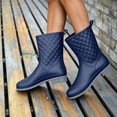 thumbnail image 1 of Women's Diamond Quilted Mid Calf Slip On Rain Boots Low Chunky Heel Waterproof Neutral Solid Tones for City Rainy Commutes Weekend Street Outfits Blue 36, 1 of 7
