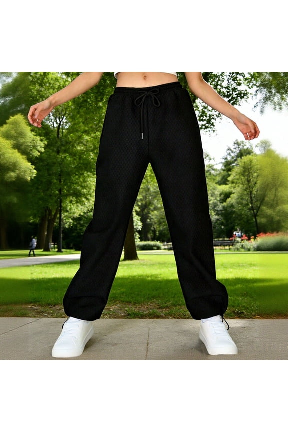 Women's Diamond Quilted Sweatpants, Elastic Drawstring Waist Relaxed Fit Straight Leg Lounge Trousers for Daily Home Wear