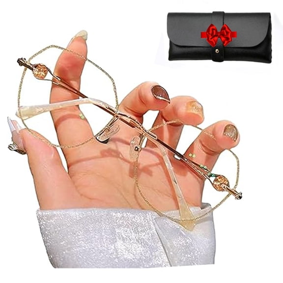 Women's Diamond Rimless Anti-Blue Light Presbyopia Glasses,Rhinestone Rimless Reading Glasses For Women,Anti Eyestrain