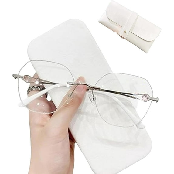 Women's Diamond Rimless Anti-Blue Light Presbyopia Glasses, Ultra Light Frameless Reading Glasses with Case