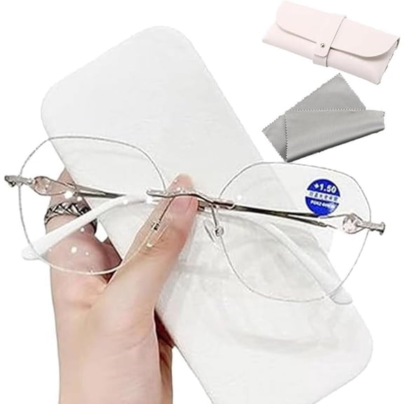 Women's Diamond Rimless Anti-Blue Light Presbyopia Glasses, Ultra Light Frameless Rhinestone Reading Glasses for Women (3.0X,Silver)