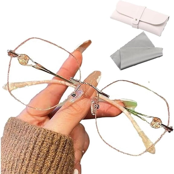 Women's Diamond Rimless Anti-Blue Light Presbyopia Glasses, Ultra Light Frameless Rhinestone Reading Glasses for Women
