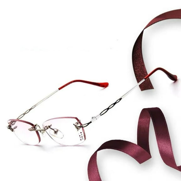 Women's Diamond Rimless Reading Glasses 4.00 Ultralight Presbyopia Sunglasses Gradient Pink Rectangle Readers +4.00