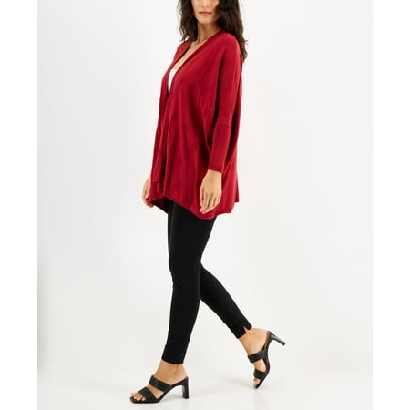 Women's Diamond-Stitch Open-Front Cardigan Red Burgundy XXL