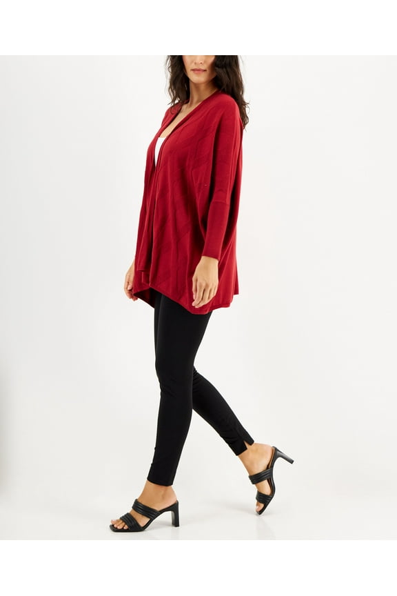 Women's Diamond-Stitch Open-Front Cardigan Red Burgundy XXL