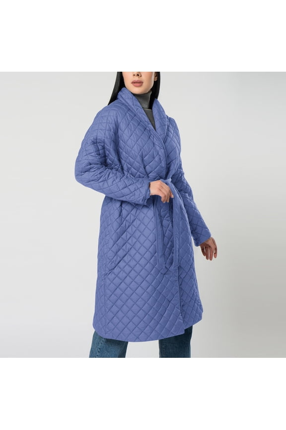 Women's Diamond-pattern Quilted Coat Long Puffer with a Knee-Length Silhouette and Loose Fit Diamond-Pattern Coat Featuring Long Sleeves and a Warm Design