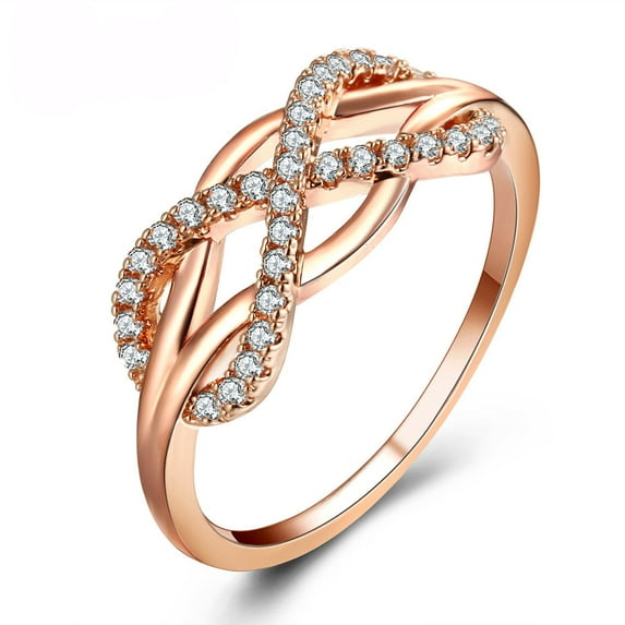Women's Digital 8 Kink Copper Plated Rose Gold Micro Inlaid Zircon Ring