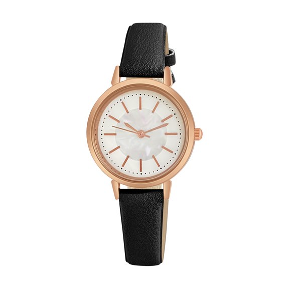 Women's Digital Quartz Watch Brushed Leather Strap Simple Black Back Glass Large Dial Design