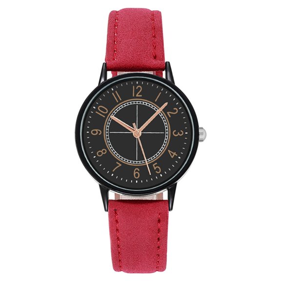 Women's Digital Quartz Watch Frosted Leather Wristwatch Simple Black Back Glass Large Dial