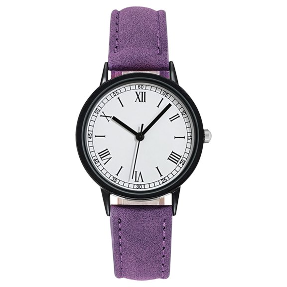 Women's Digital Quartz WatchBrushed Leather StrapSimple Black Back GlassLarge Dial Design