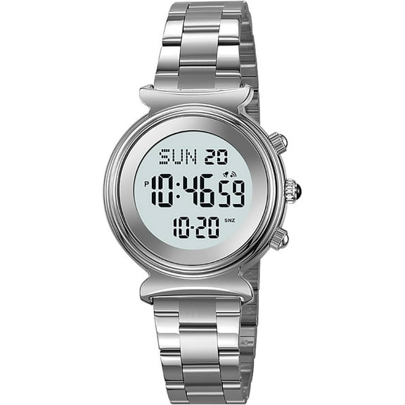 Women's Digital Watch Stainless Steel Watch for Women Waterproof Dual Time Date Watch Women's Business Watch