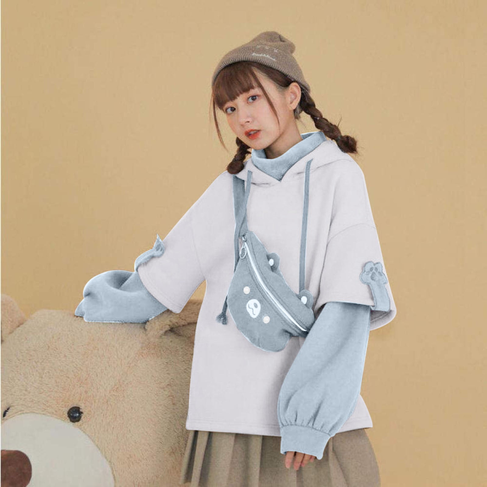 Women's Dinosaur Sweatshirt Teens Girls Anime Cartoon Cute Kawaii Hoodies  Long Sleeve Splice Casual Pullover Tops 