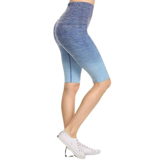 Women's Dip Dye Ombre Activewear Biker Shorts w/High Waist Band, Denim, M