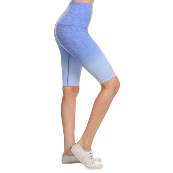 Women's Dip Dye Ombre Activewear Biker Shorts w/High Waist Band, Royal Blue, L