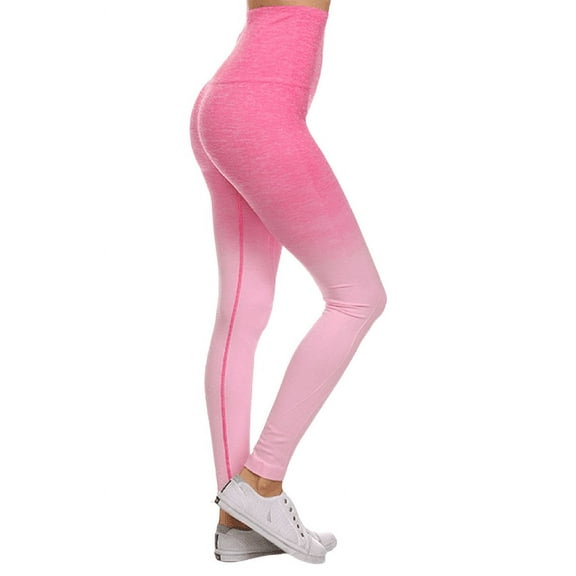 Women's Dip Dye Ombre Athletic Leggings with High Waistband - Light Pink, L