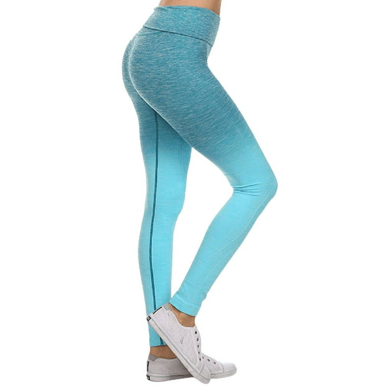 Women's Dip Dye Ombre Athletic Leggings with High Waistband -Periwinkle, M