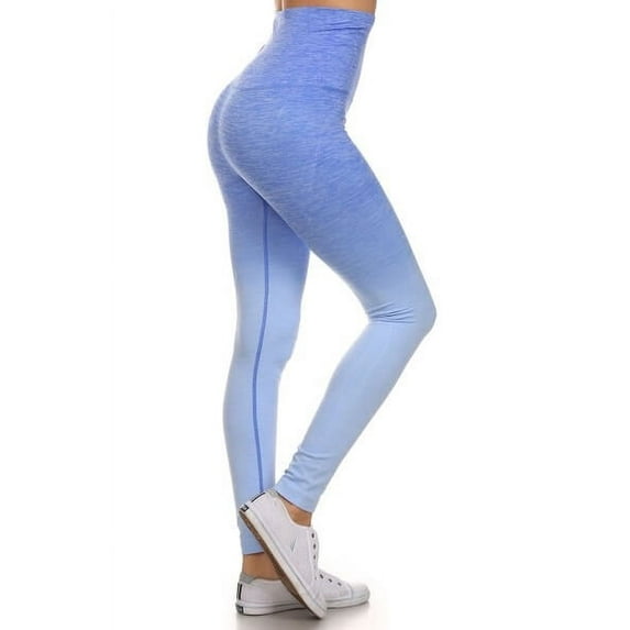 Women's Dip Dye Ombre Athletic Leggings with High Waistband -ROYAL BLUE, L
