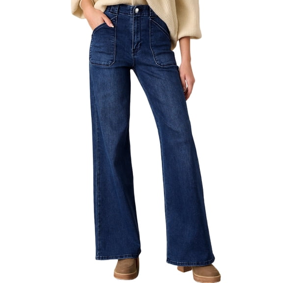 Women's Dirty Blue Casual Straight Leg Jeans – Mid-Rise Shift Style for Everyday Wear, 12