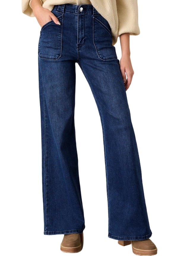 Women's Dirty Blue Casual Straight Leg Jeans – Mid-Rise Shift Style for Everyday Wear, 18