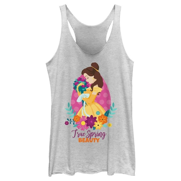Women's Disney Belle True Spring Beauty Racerback Tank Top White Heather 2X Large
