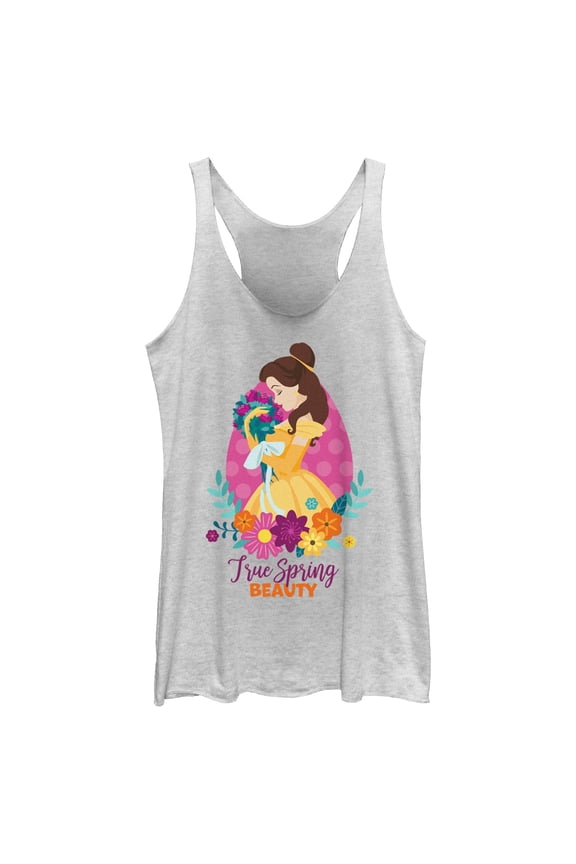 Women's Disney Belle True Spring Beauty Racerback Tank Top White Heather Small