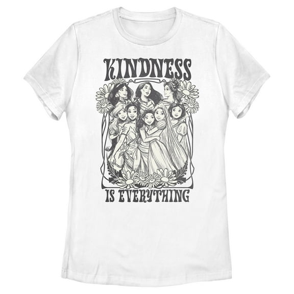 Women's Disney Black and White Princesses Kindness is Everything  Graphic Tee White 2X Large
