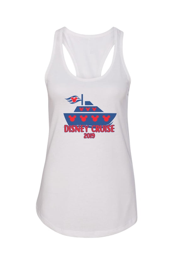 Women’s “Disney Cruise 2019” Next Level Racerback Tank Top USA MADE RB Clothing Co White, Medium