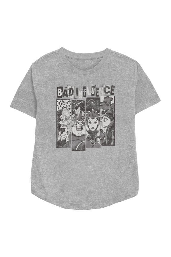 Women's Disney Distressed Bad Influence  Graphic Tee Athletic Heather Large