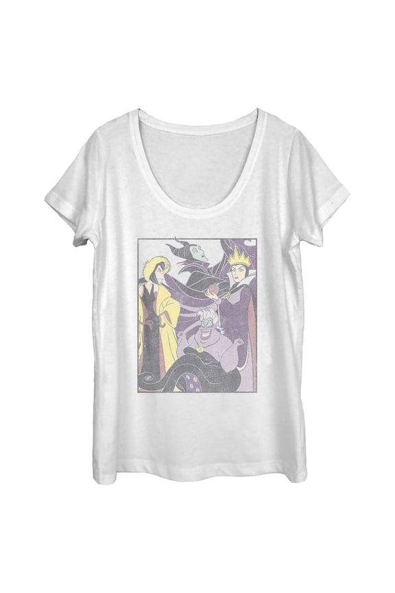 Women's Disney Distressed Villains Poster Scoop Neck White Small