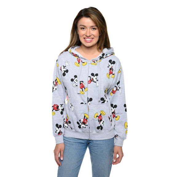 Women's Disney Mickey Mouse Hoodie All-Over Sweatshirt Zippered Heather Gray