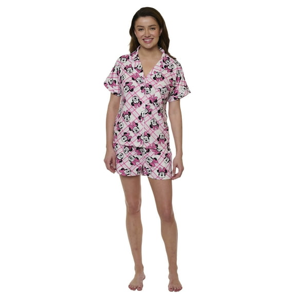 Women's Disney Minnie Mouse 2-Piece Pajama Set Button Shirt Shorts Super Soft