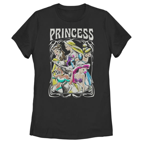 Women's Disney Princess Sketch Poster Graphic Tee Black Medium