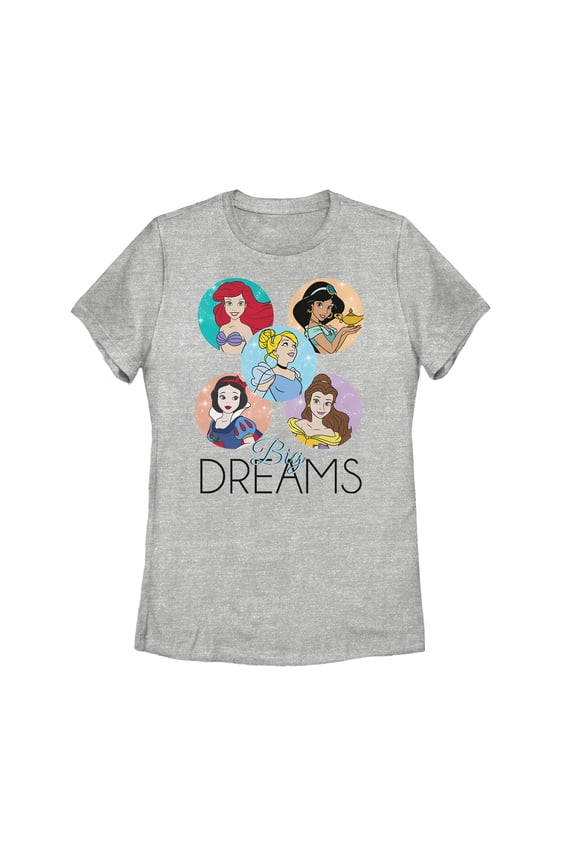 Women's Disney Princesses Big Dreams Character Circles  Graphic Tee Athletic Heather 2X Large