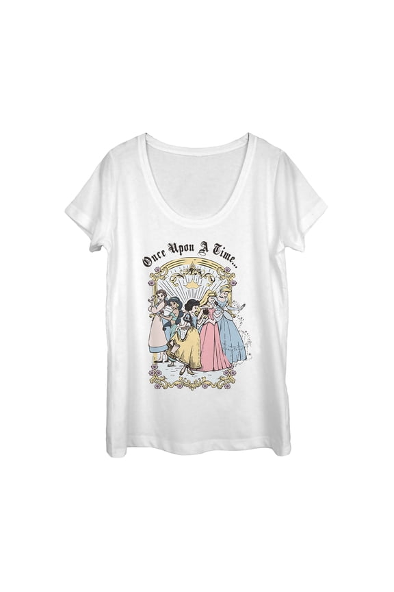 Women's Disney Princesses Classic Once Upon a Time  Scoop Neck White Small