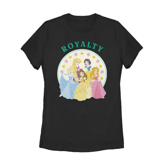Women's Disney Princesses Cutety Cartoon  Graphic Tee Black Small