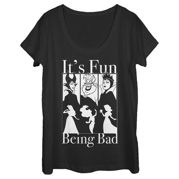 Women's Disney Princesses Fun Being Bad Wicked Witches Scoop Neck Black Small