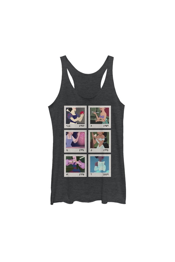 Women's Disney Princesses Polaroid Memories Racerback Tank Top Black Heather Medium