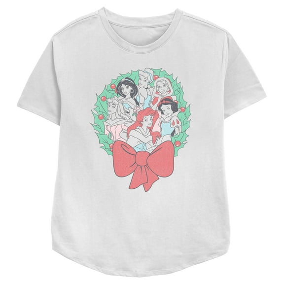 Women's Disney Princesses Princesses Christmas Wreath  Graphic Tee White Medium