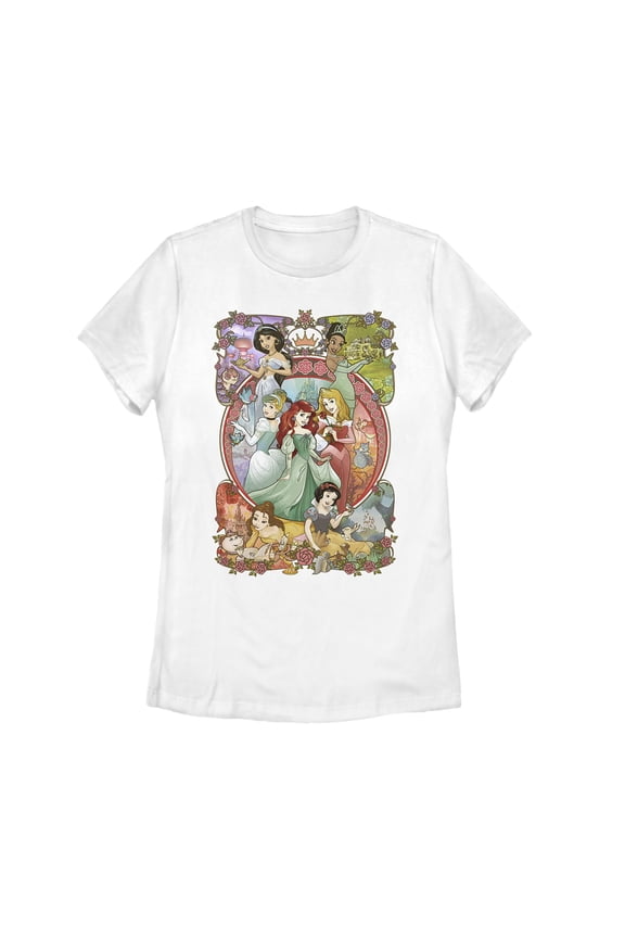 Women's Disney Princesses Vintage Collage Graphic Tee White 2X Large