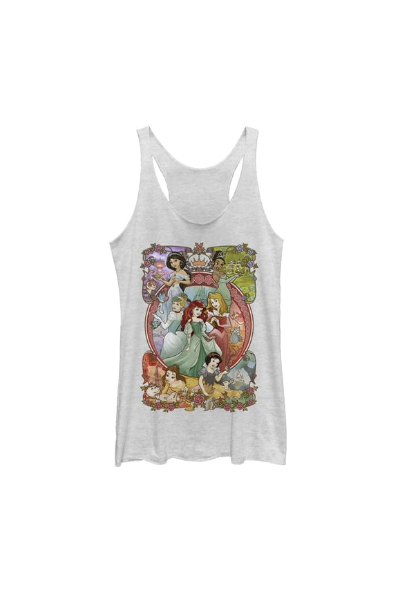 Women's Disney Princesses Vintage Collage Racerback Tank Top White Heather Medium