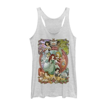 Women's Disney Princesses Vintage Collage  Racerback Tank Top White Heather X Large